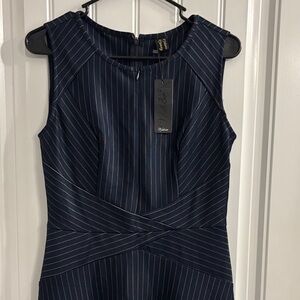 Chic Navy Pinstripe Midi Dress